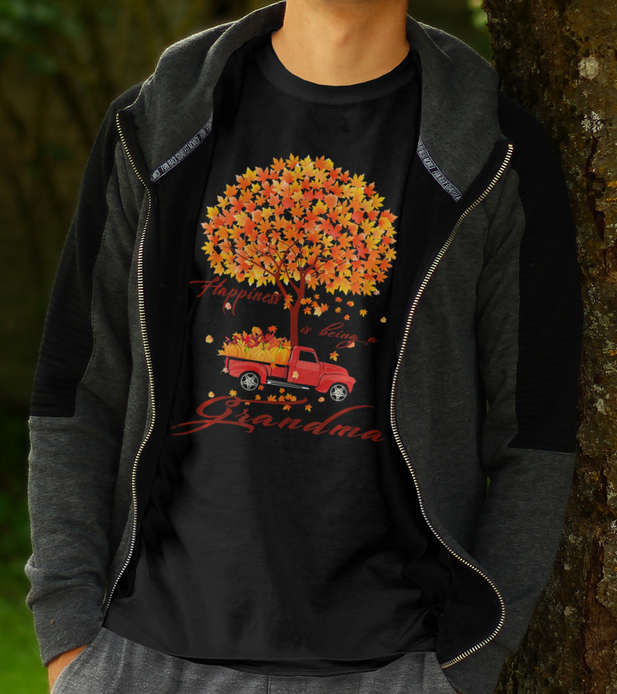 Happiness Is Being A Grandma Autumn Tree With Pumpkins Truck T-Shirt