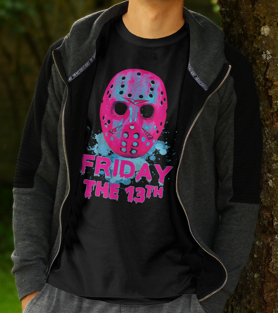 Friday The 13th Pink Neon Hockey Mask Horror T-Shirt