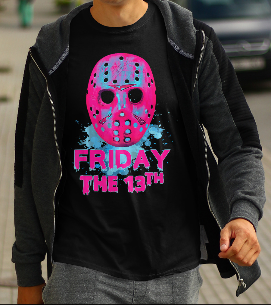 Friday The 13th Pink Neon Hockey Mask Horror T-Shirt