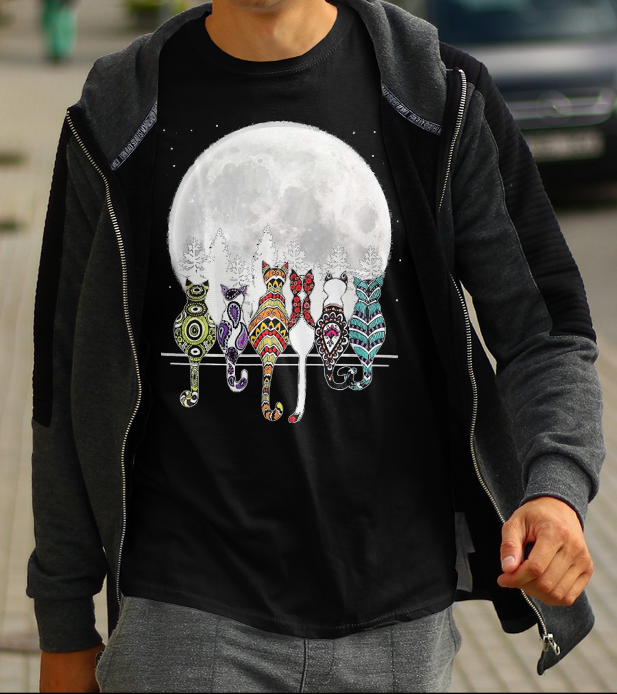 Day Of Dead Sugar Skull Cat Cats Skele Full Moon Forest T-Shirt