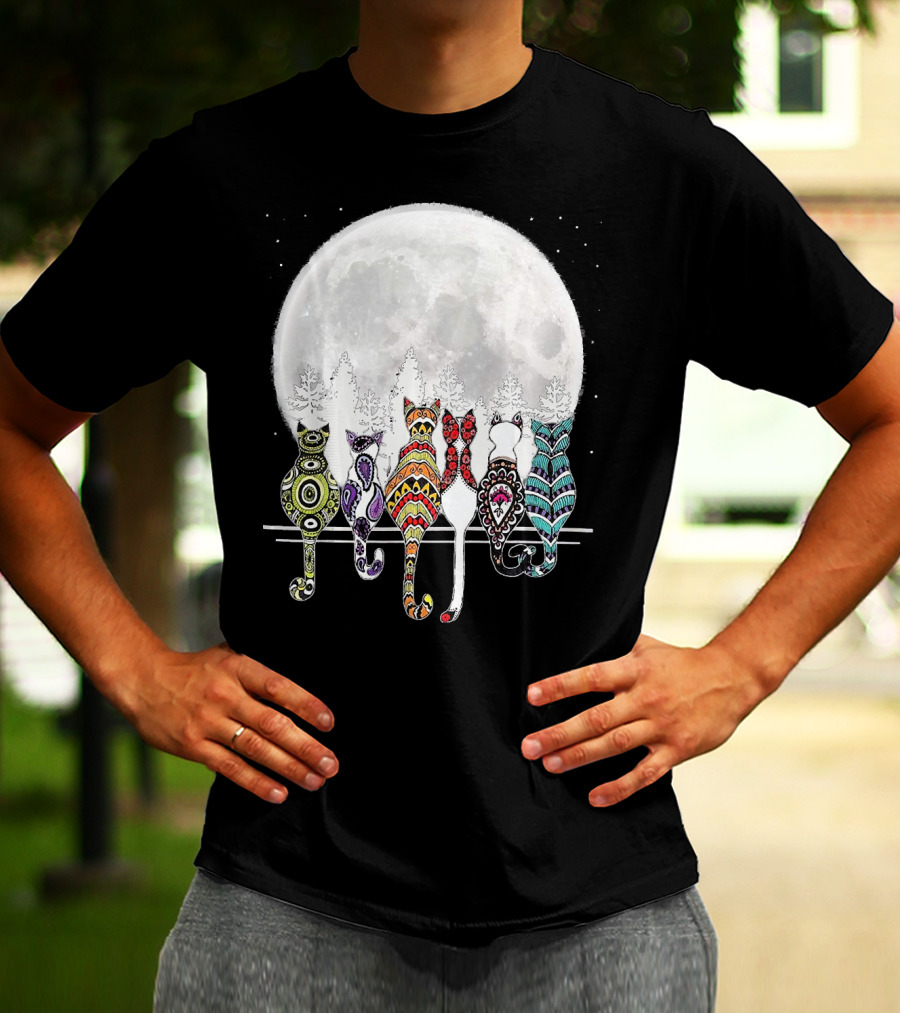 Day Of Dead Sugar Skull Cat Cats Skele Full Moon Forest T-Shirt