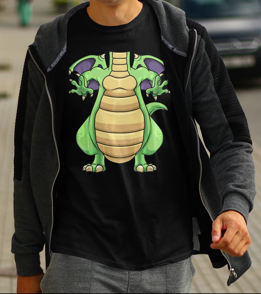 Cool Headless Dragon Retro Cartoon Style Green Monster T-Shirt