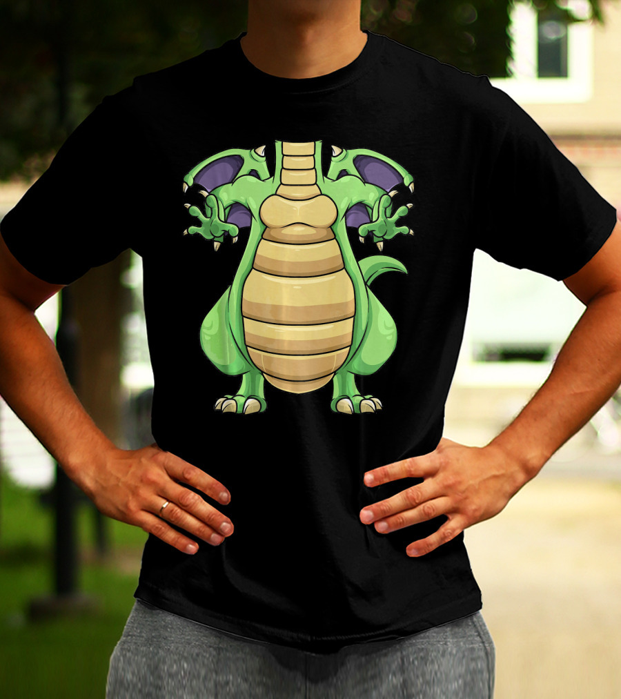 Cool Headless Dragon Retro Cartoon Style Green Monster T-Shirt