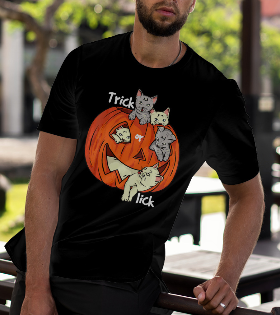 Trick Or Lick Cats In Carved Pumpkin Funny Cat T-Shirt