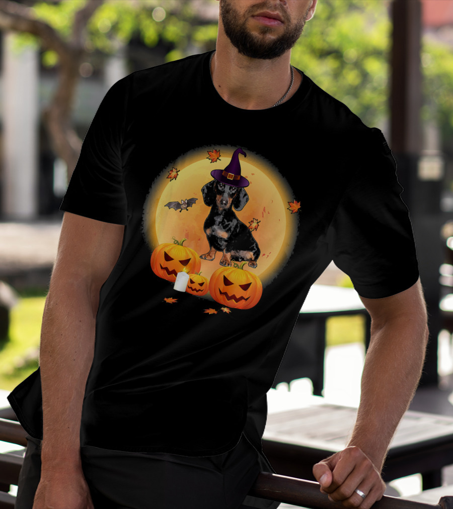 Halloween Dachshund Witch Pumpkin Fun T-Shirt