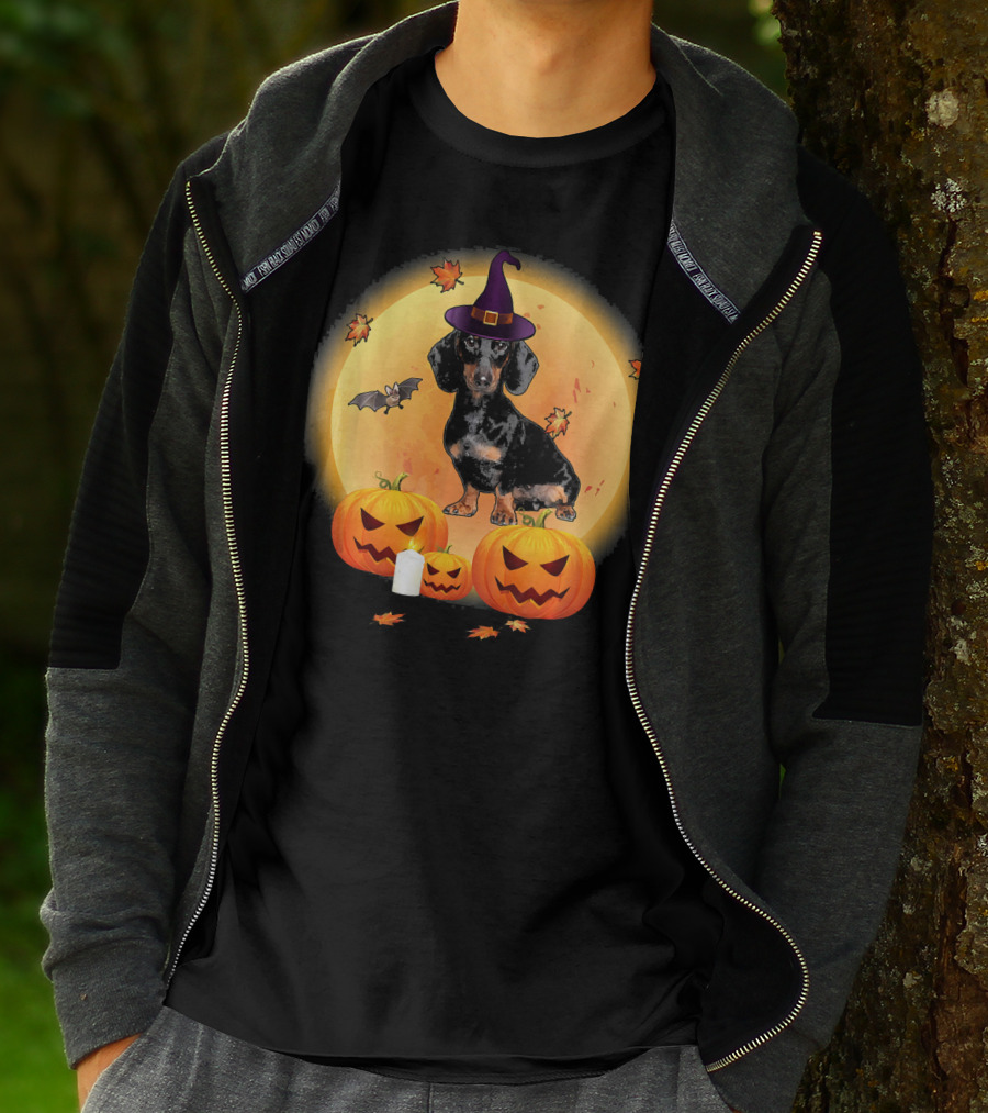 Halloween Dachshund Witch Pumpkin Fun T-Shirt