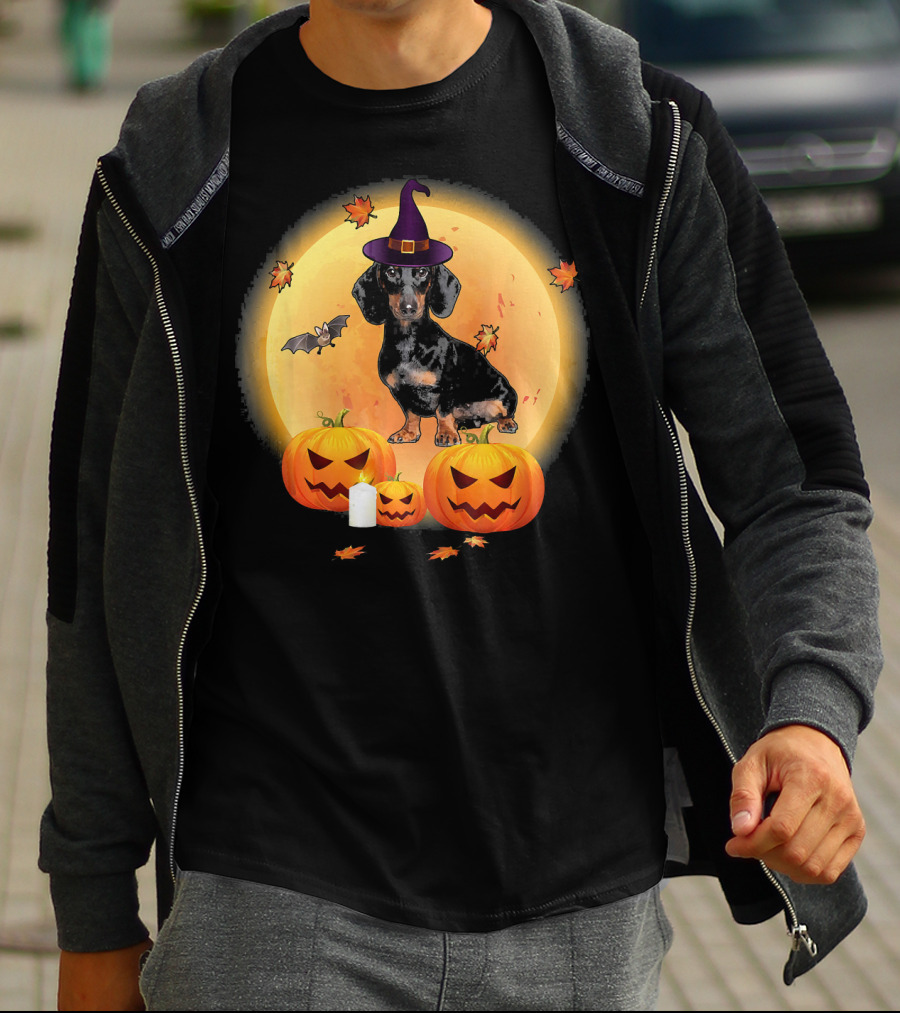 Halloween Dachshund Witch Pumpkin Fun T-Shirt