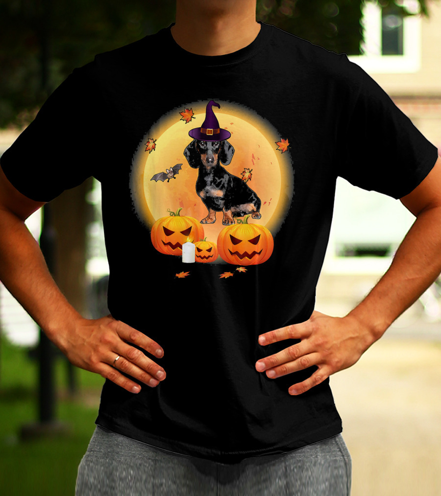 Halloween Dachshund Witch Pumpkin Fun T-Shirt
