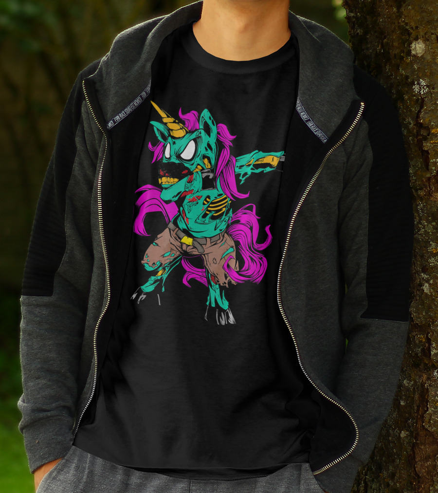 Scary Dabbing Zombie Unicorn With Pink Mane And Torn Clothing T-Shirt