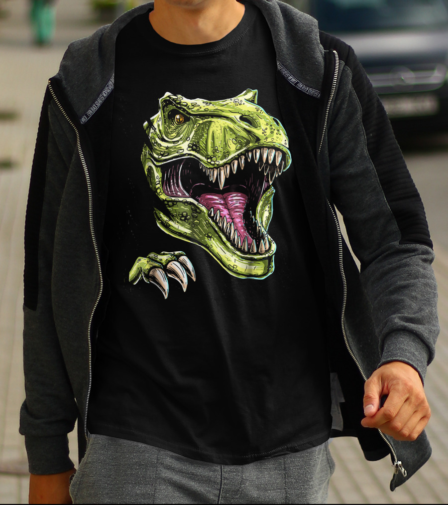 Ripped T-Rex Dinosaur Halloween Face Roar T-Shirt