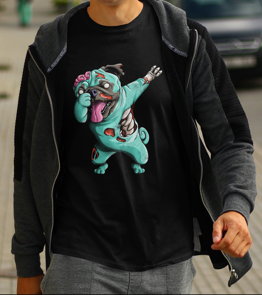 Dabbing Zombie Pug Cute Halloween Pugs Brain-Eating Costume T-Shirt