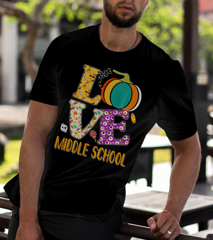 Love Middle School Halloween Pumpkin Fun T-Shirt