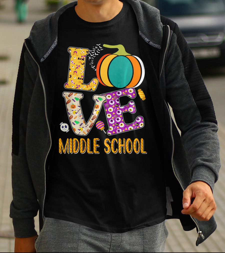Love Middle School Halloween Pumpkin Fun T-Shirt