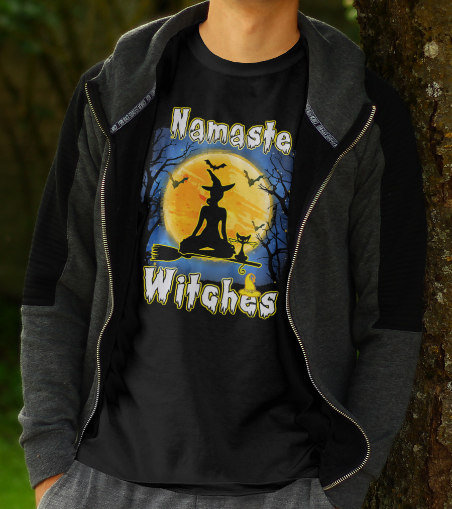Namaste Witches Halloween Yoga Moonlight Meditation T-Shirt