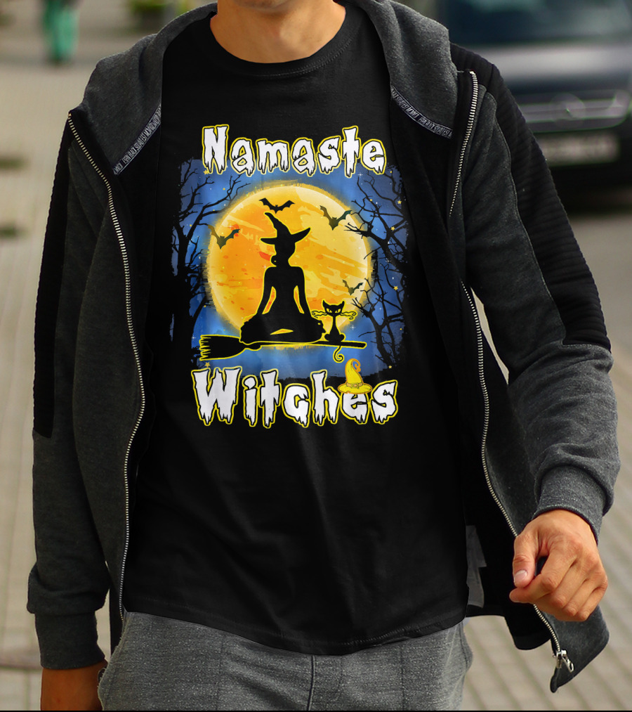 Namaste Witches Halloween Yoga Moonlight Meditation T-Shirt