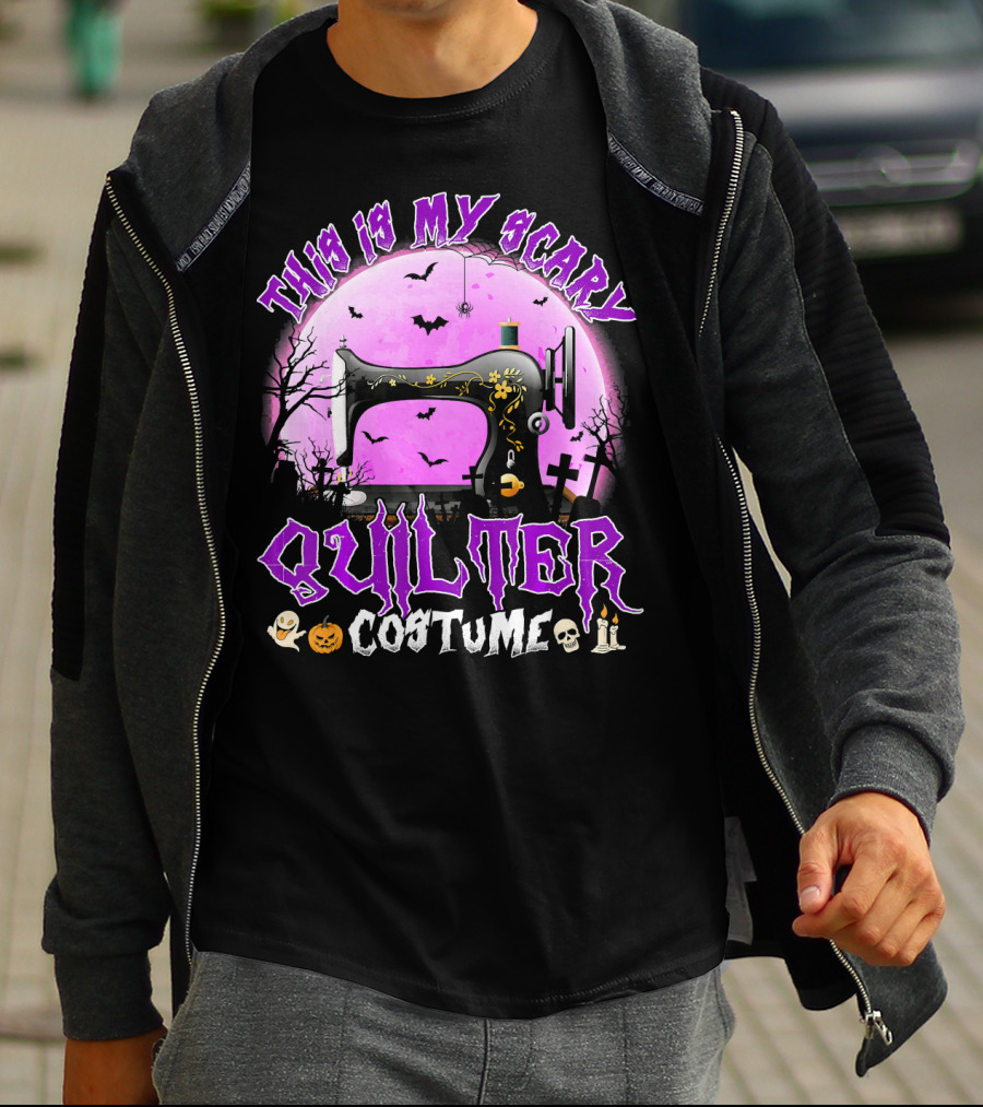 This Is My Scary Quilter Costume With Sewing Machine And Halloween Icons T-Shirt