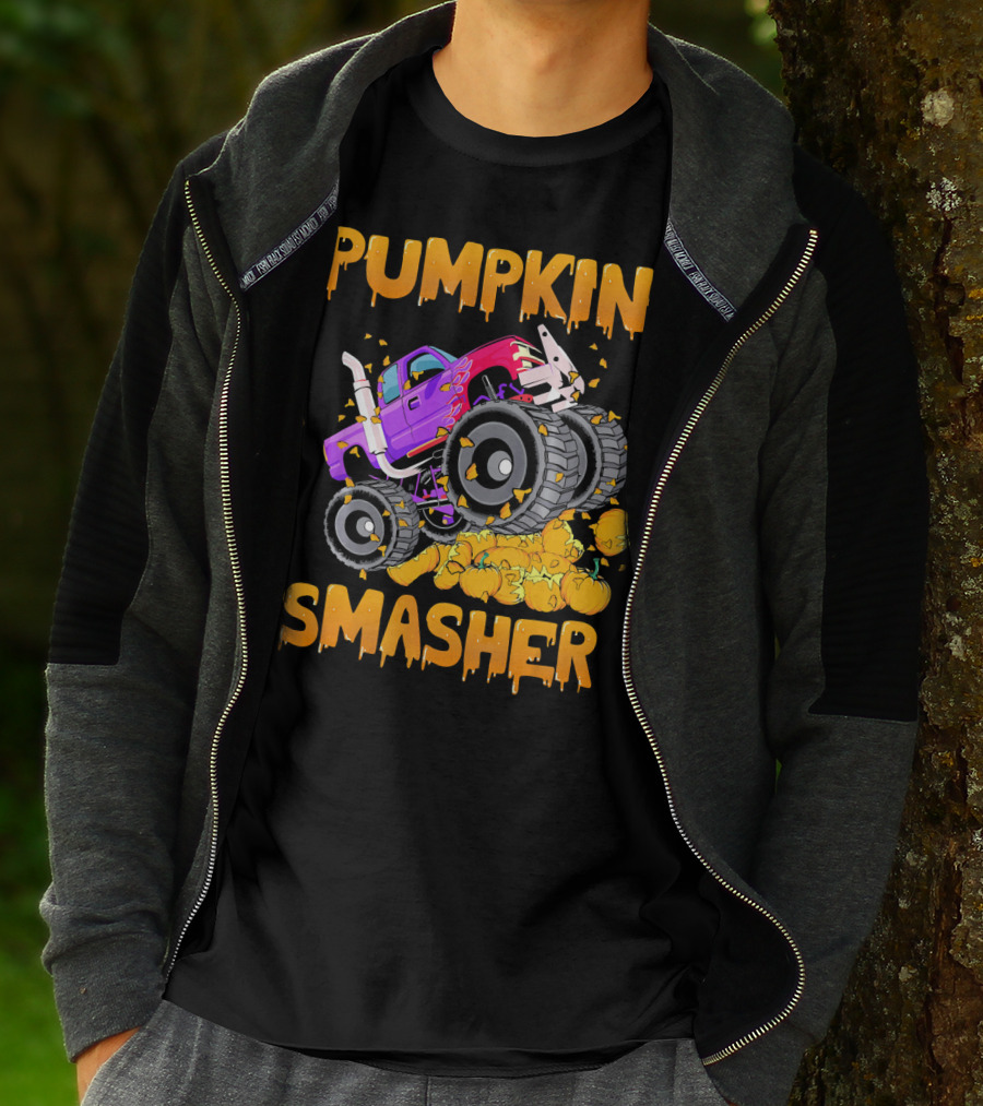 Pumpkin Smasher Halloween Monster Truck T-Shirt