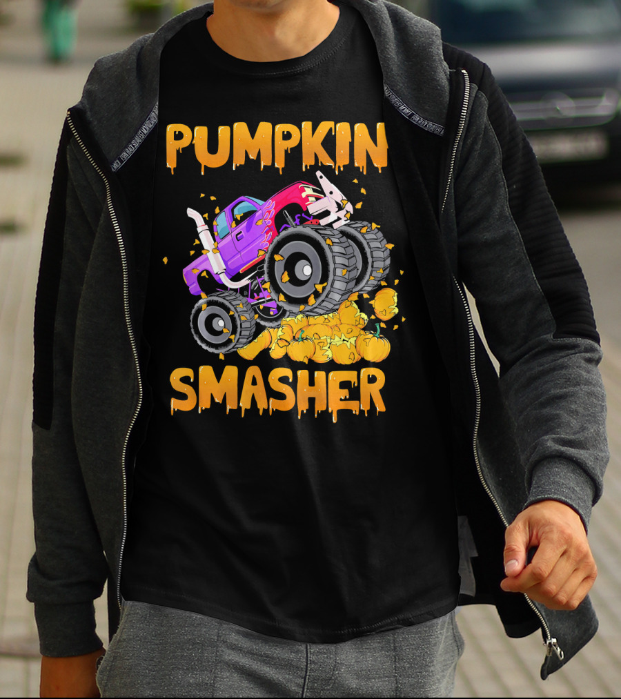 Pumpkin Smasher Halloween Monster Truck T-Shirt