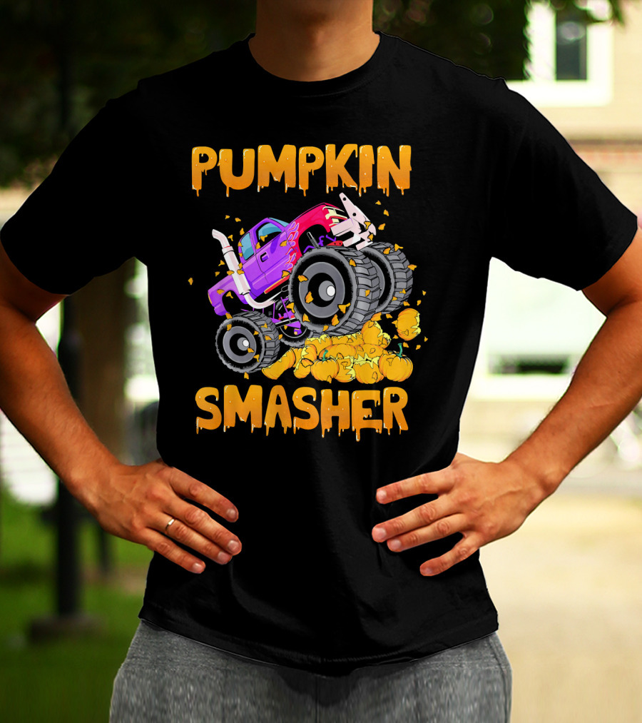 Pumpkin Smasher Halloween Monster Truck T-Shirt