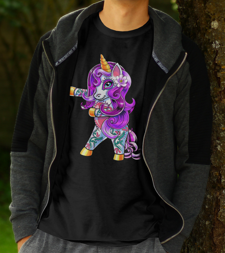 Flossing Unicorn Day Of The Dead Sugar Skull Dance T-Shirt