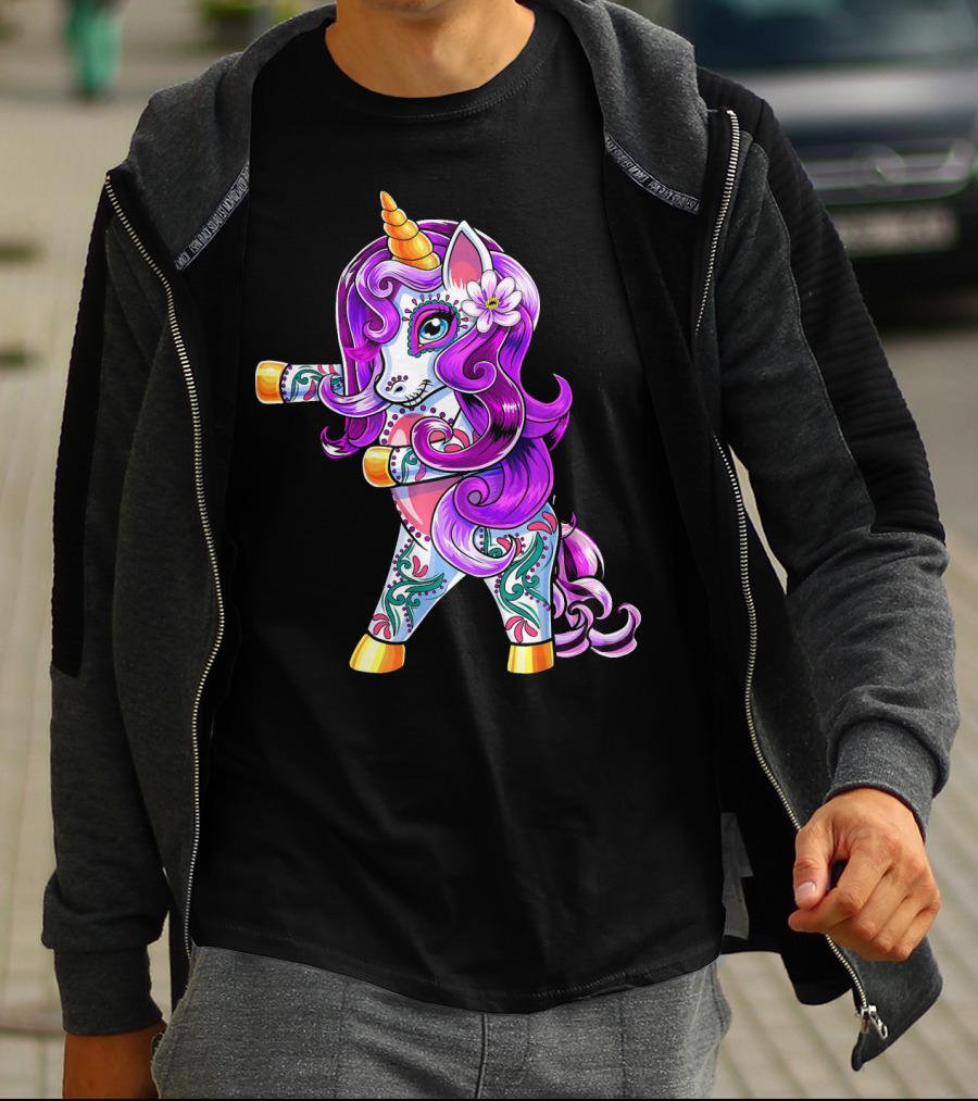 Flossing Unicorn Day Of The Dead Sugar Skull Dance T-Shirt