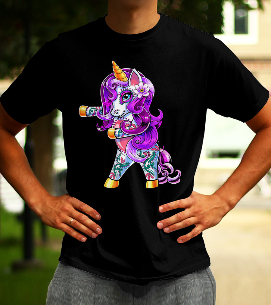 Flossing Unicorn Day Of The Dead Sugar Skull Dance T-Shirt