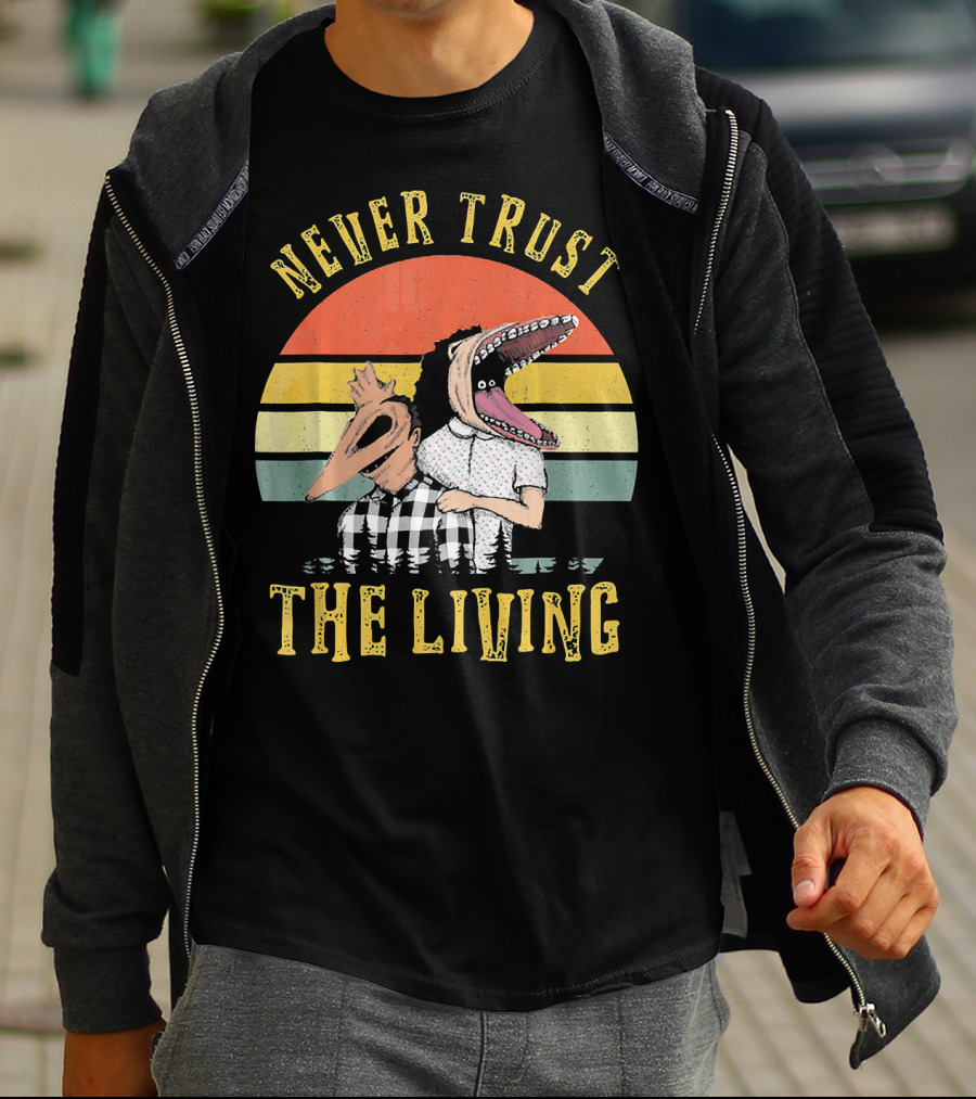 Never Trust The Living Retro Vintage Sun Beetlejuice Icons T-Shirt