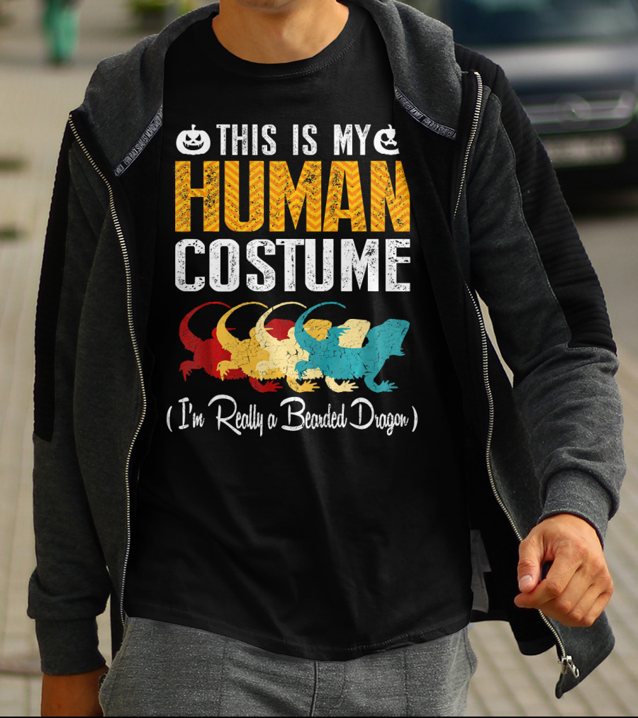 This Is My Human Costume I'm Really A Bearded Dragon Halloween Pumpkin T-Shirt