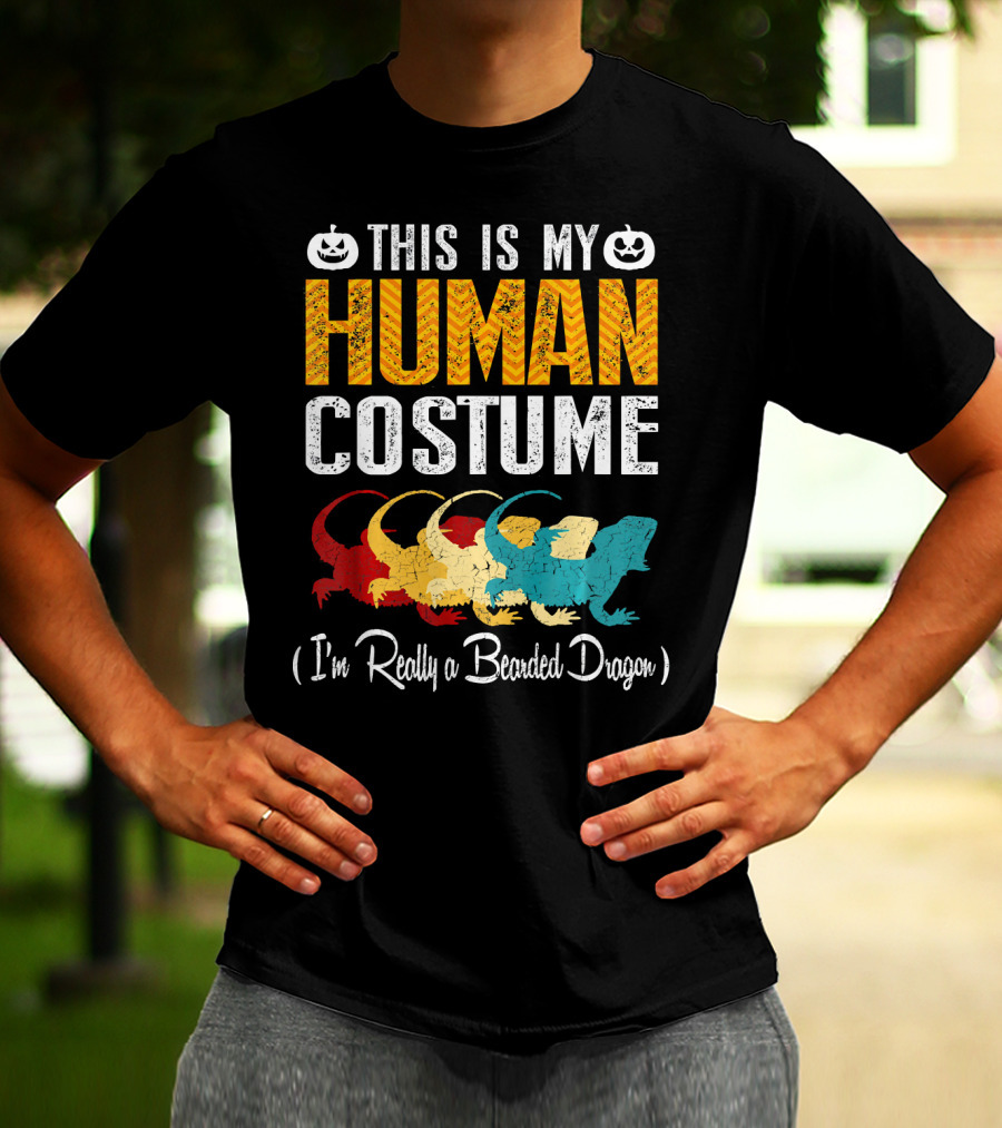 This Is My Human Costume I'm Really A Bearded Dragon Halloween Pumpkin T-Shirt