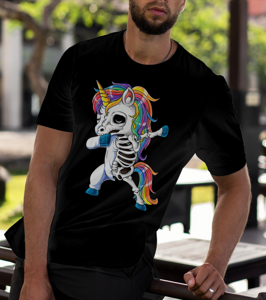 Dabbing Rainbow Skeleton Unicorn T-Shirt