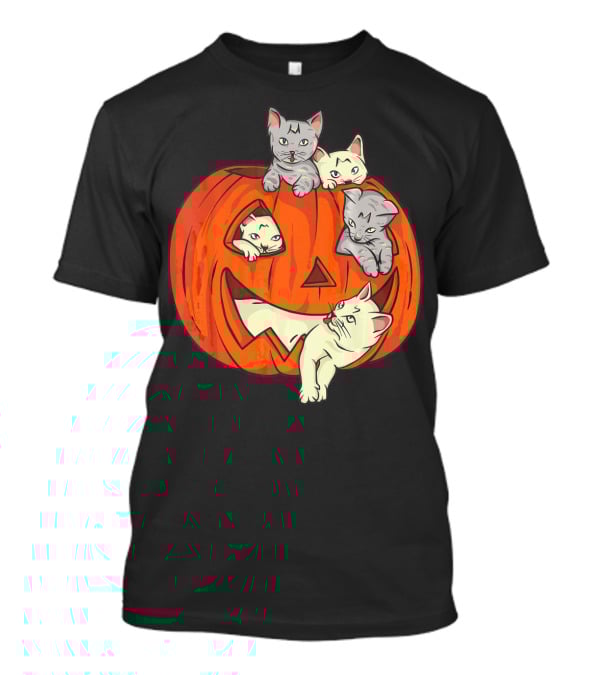 Cats In Jack O Lantern Pumpkin Halloween Scene T-Shirt