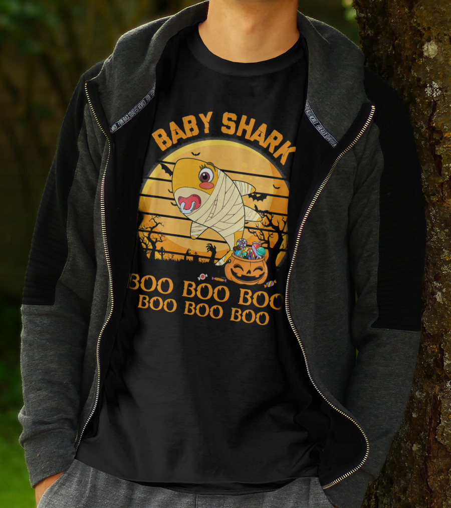 Baby Shark Boo Boo Boo Halloween Pumpkin Mummy T-Shirt