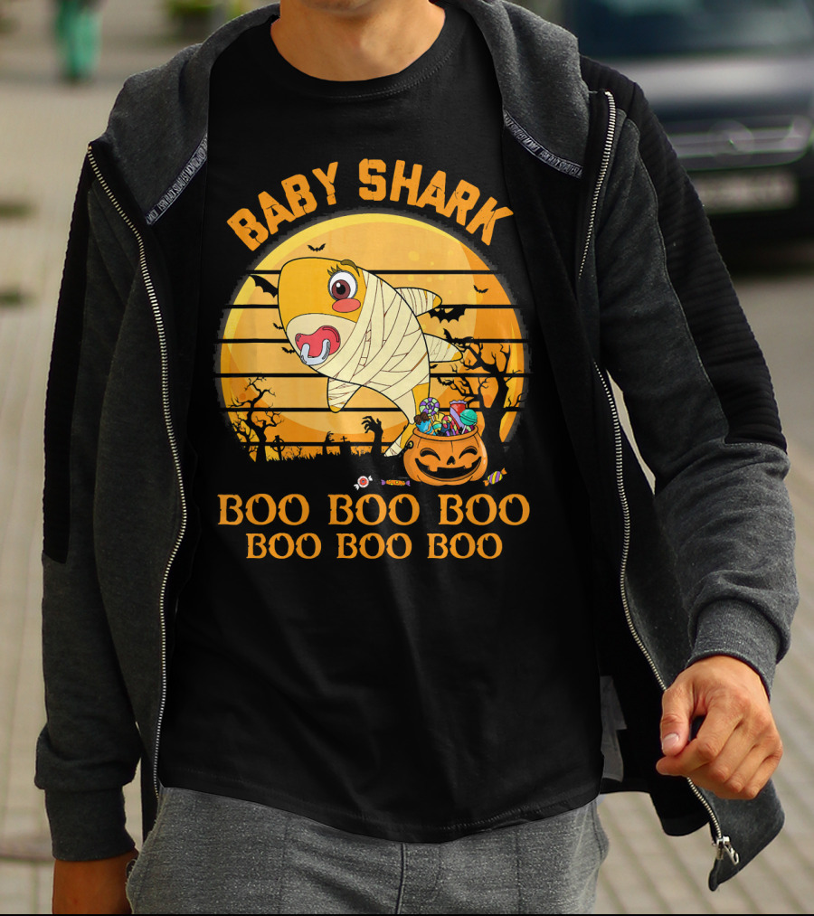 Baby Shark Boo Boo Boo Halloween Pumpkin Mummy T-Shirt