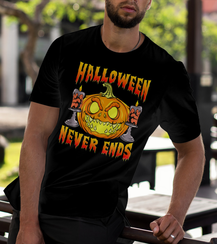 Halloween Never Ends Scary Pumpkin With Spooky Candles T-Shirt