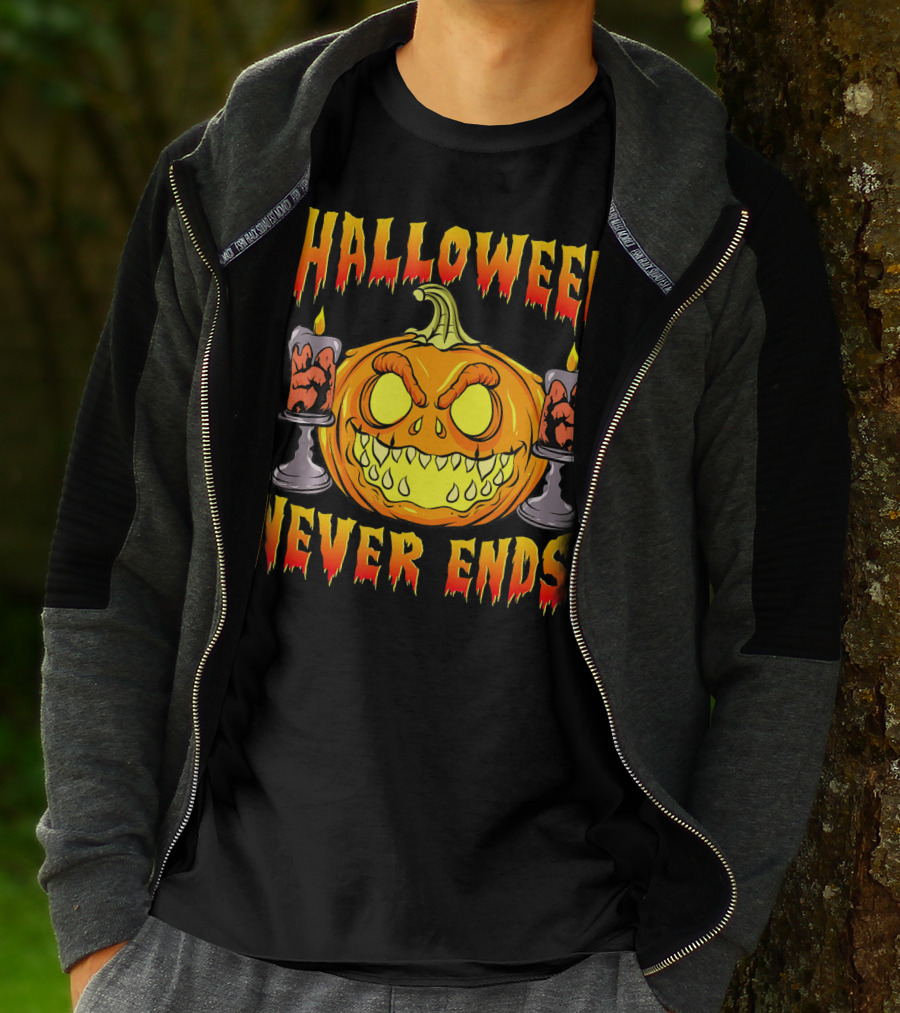 Halloween Never Ends Scary Pumpkin With Spooky Candles T-Shirt