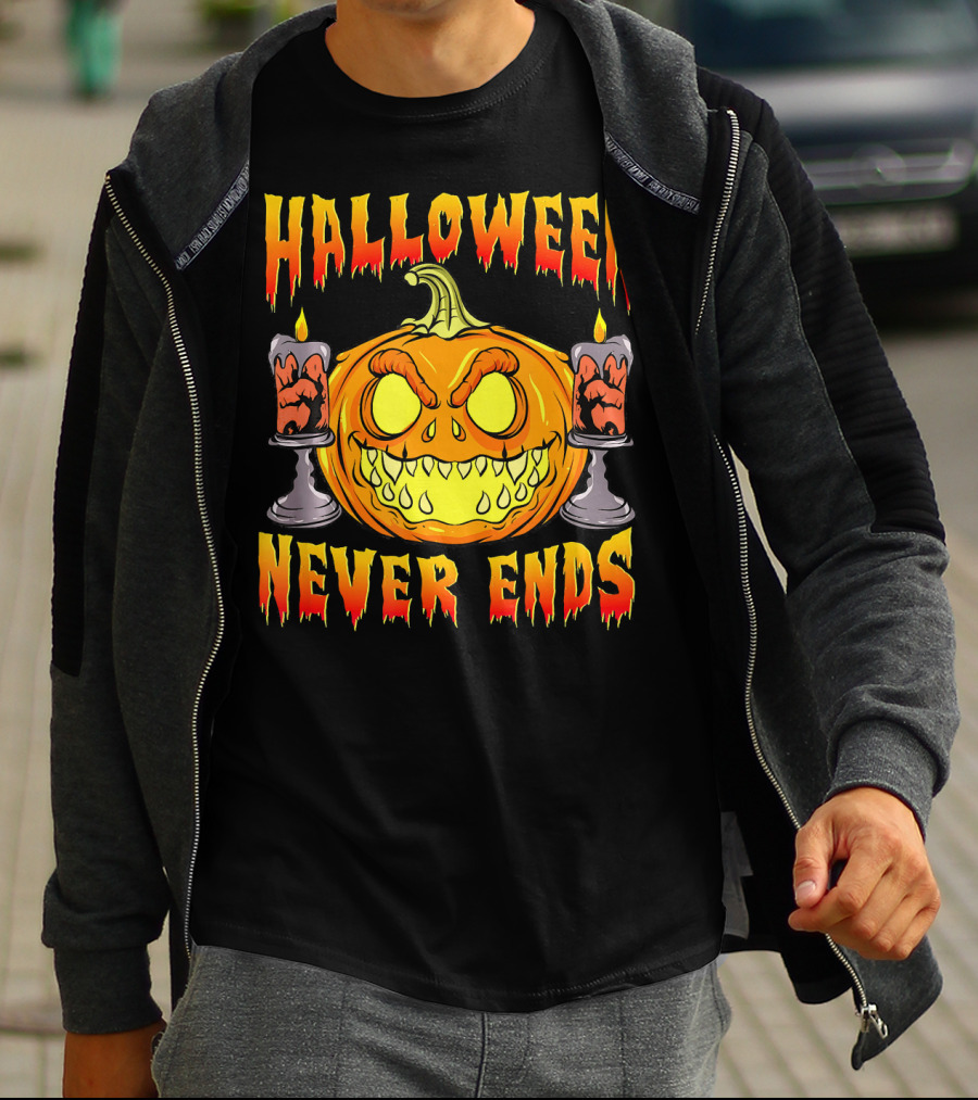 Halloween Never Ends Scary Pumpkin With Spooky Candles T-Shirt