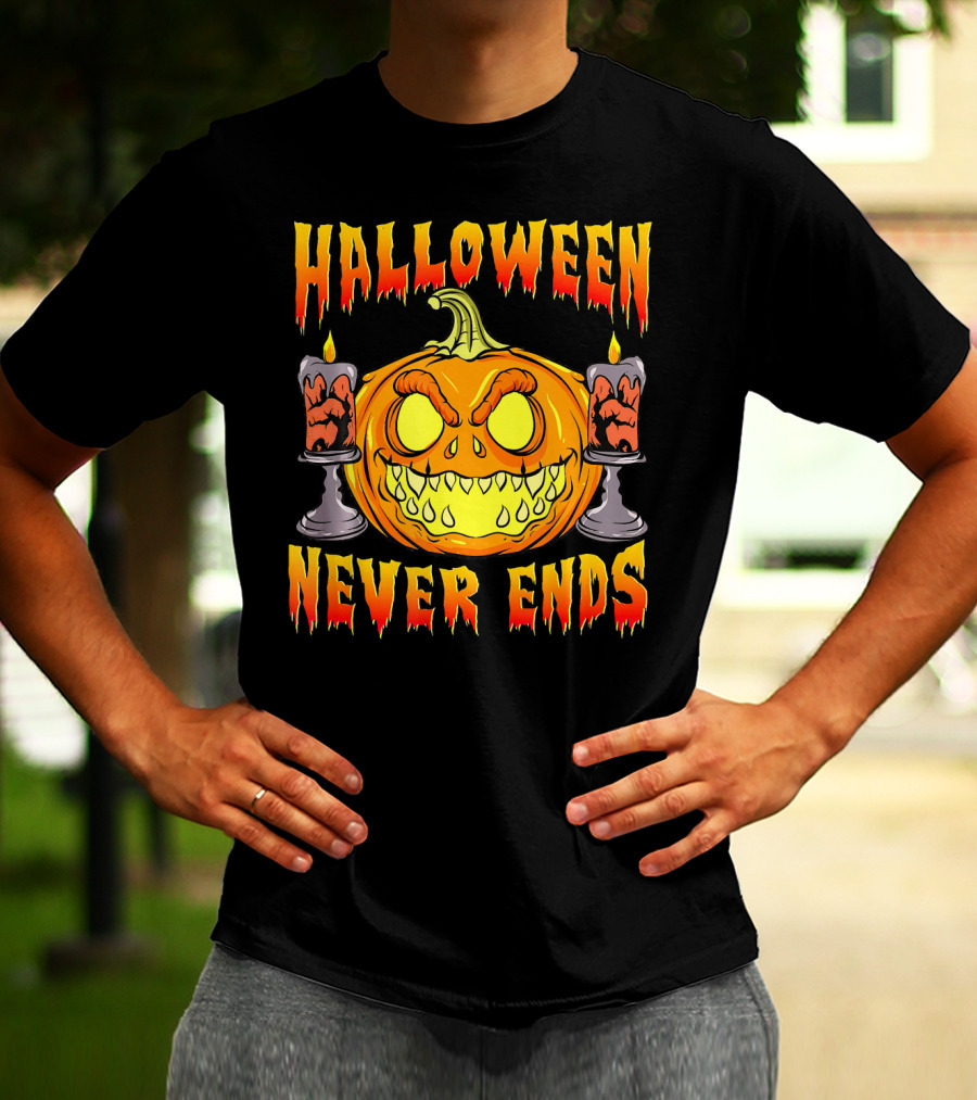 Halloween Never Ends Scary Pumpkin With Spooky Candles T-Shirt