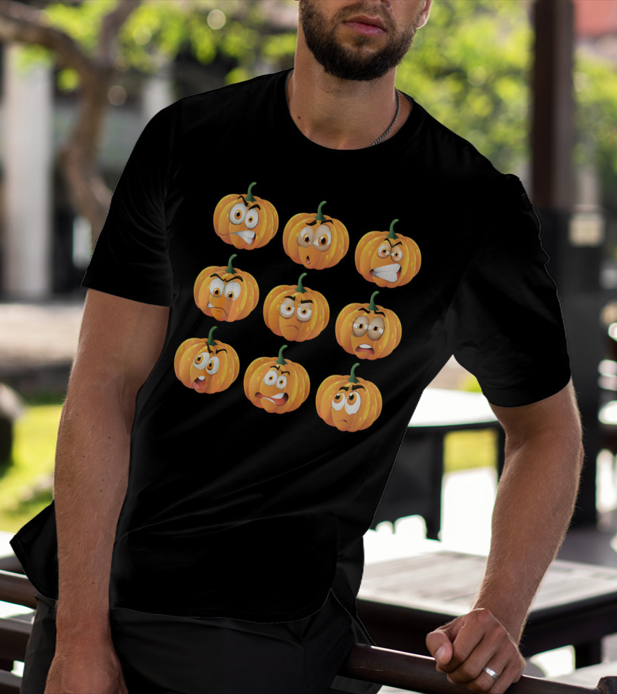 Pumpkin Emoji Faces Expressions Grid T-Shirt