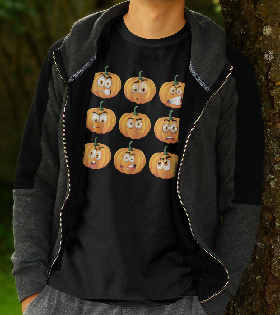 Pumpkin Emoji Faces Expressions Grid T-Shirt