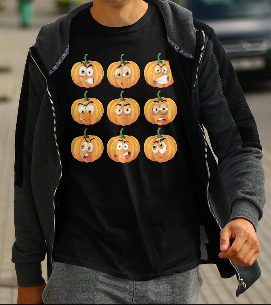 Pumpkin Emoji Faces Expressions Grid T-Shirt