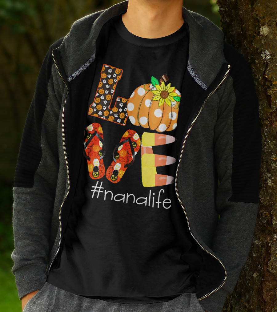 Nanalife Funny Love Pumpkin Flip Flops Halloween Candy Corn And Sunflower T-Shirt