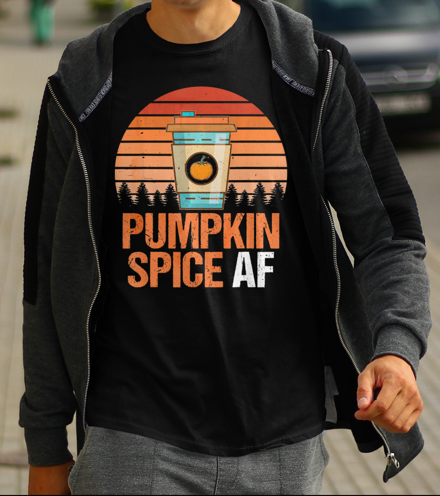 Pumpkin Spice AF Coffee Cup Sunset Forest T-Shirt