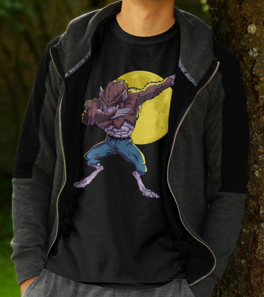 Werewolf Dabbing Halloween Funny Zombie Full Moon T-Shirt