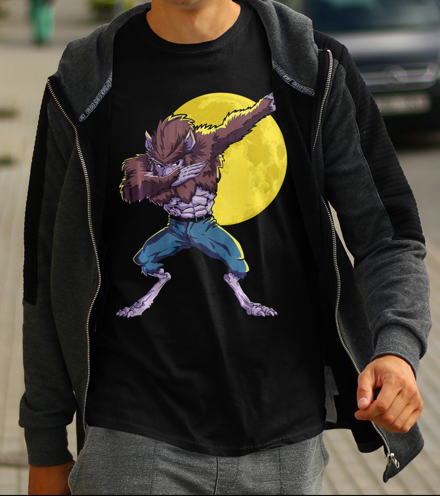 Werewolf Dabbing Halloween Funny Zombie Full Moon T-Shirt