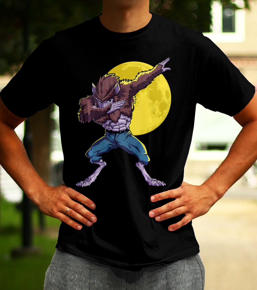 Werewolf Dabbing Halloween Funny Zombie Full Moon T-Shirt