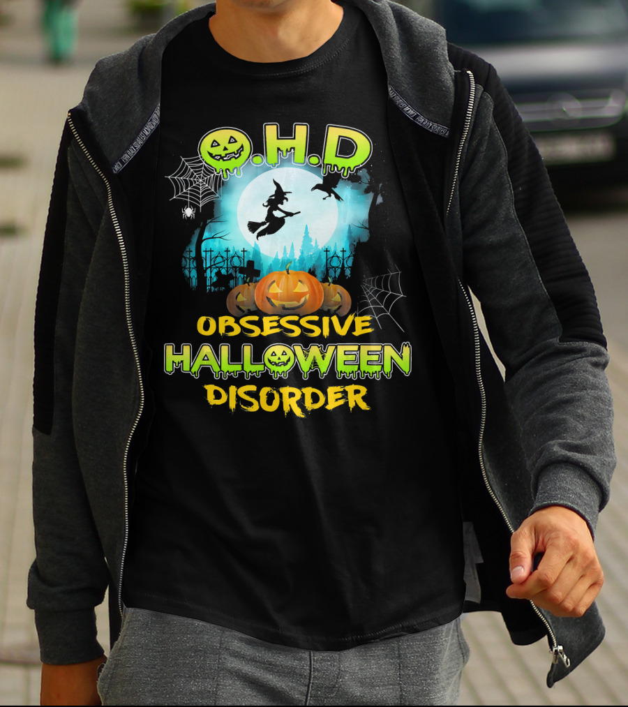 OHD Obsessive Halloween Disorder Witch Pumpkin Moon Spiders Webs T-Shirt