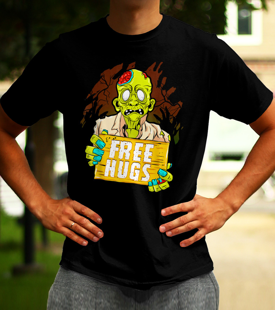 Free Hugs Creepy Zombie Funny Mens Halloween Horror T-Shirt