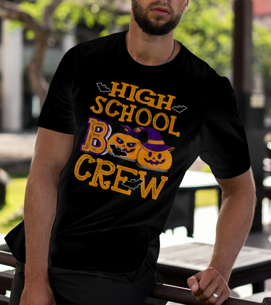 High School Boo Crew Halloween Pumpkins And Bats T-Shirt