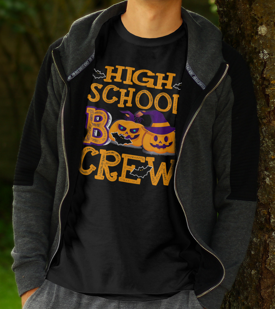 High School Boo Crew Halloween Pumpkins And Bats T-Shirt
