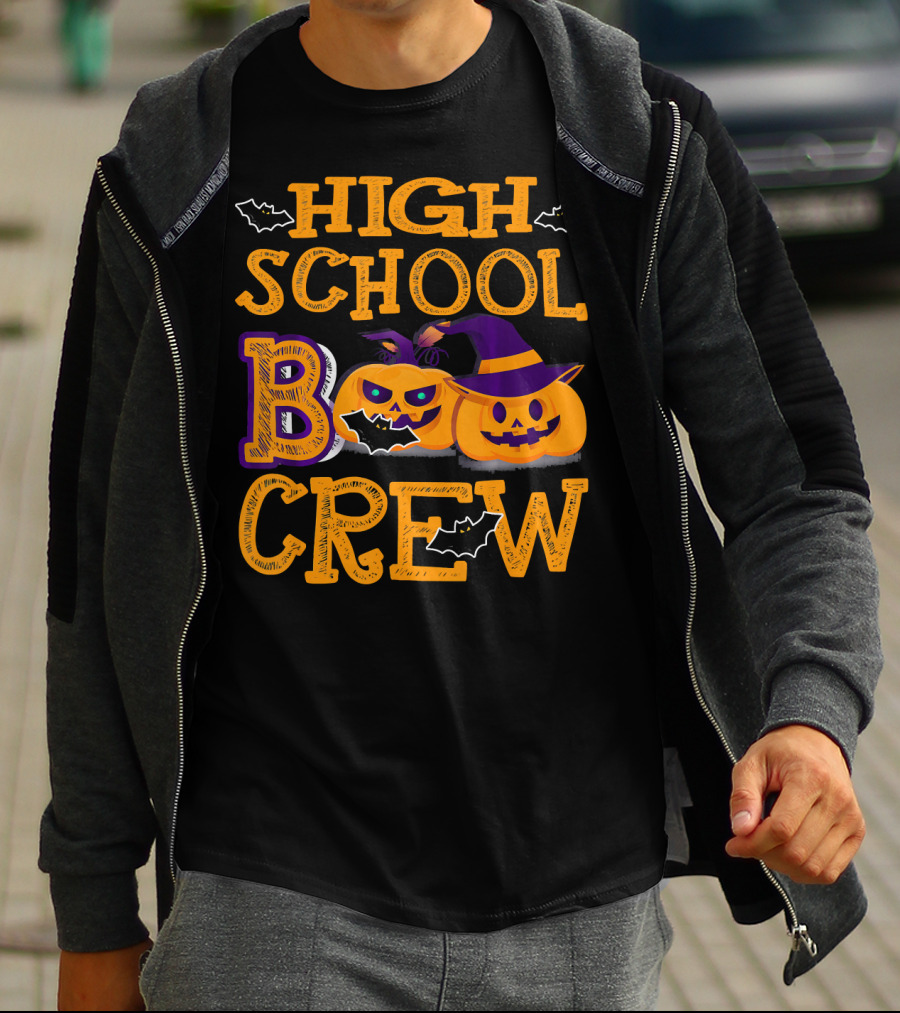 High School Boo Crew Halloween Pumpkins And Bats T-Shirt